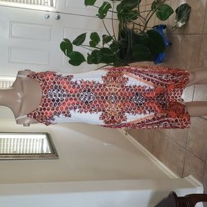 Stilletto's M  Aztec pattern lace overlay bodycon scoopneck spaghettistrap midi